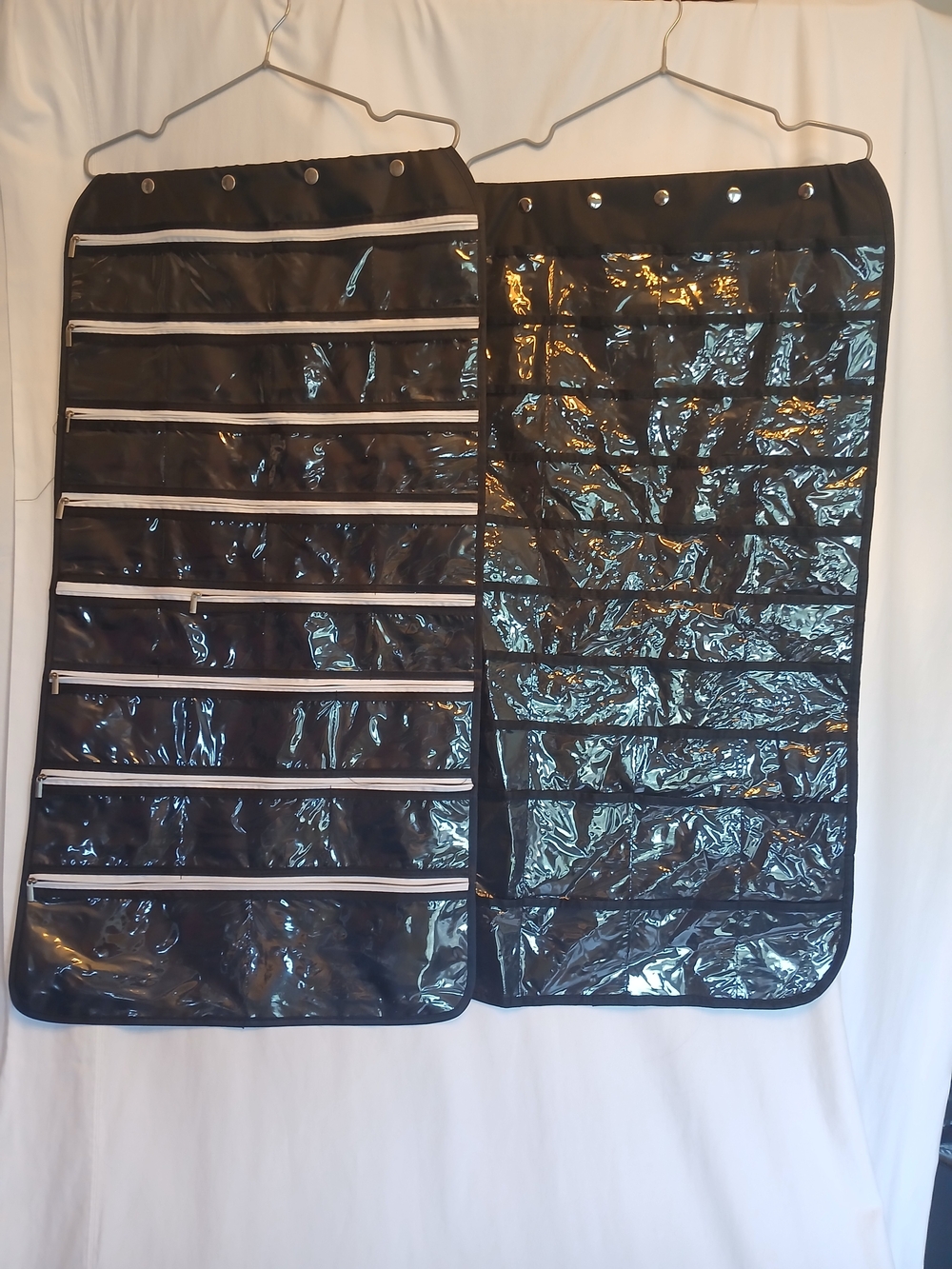 Black Hanging Jewelry Accessory Organizer 3 Pack w/ Clear Pockets & Hang Loops